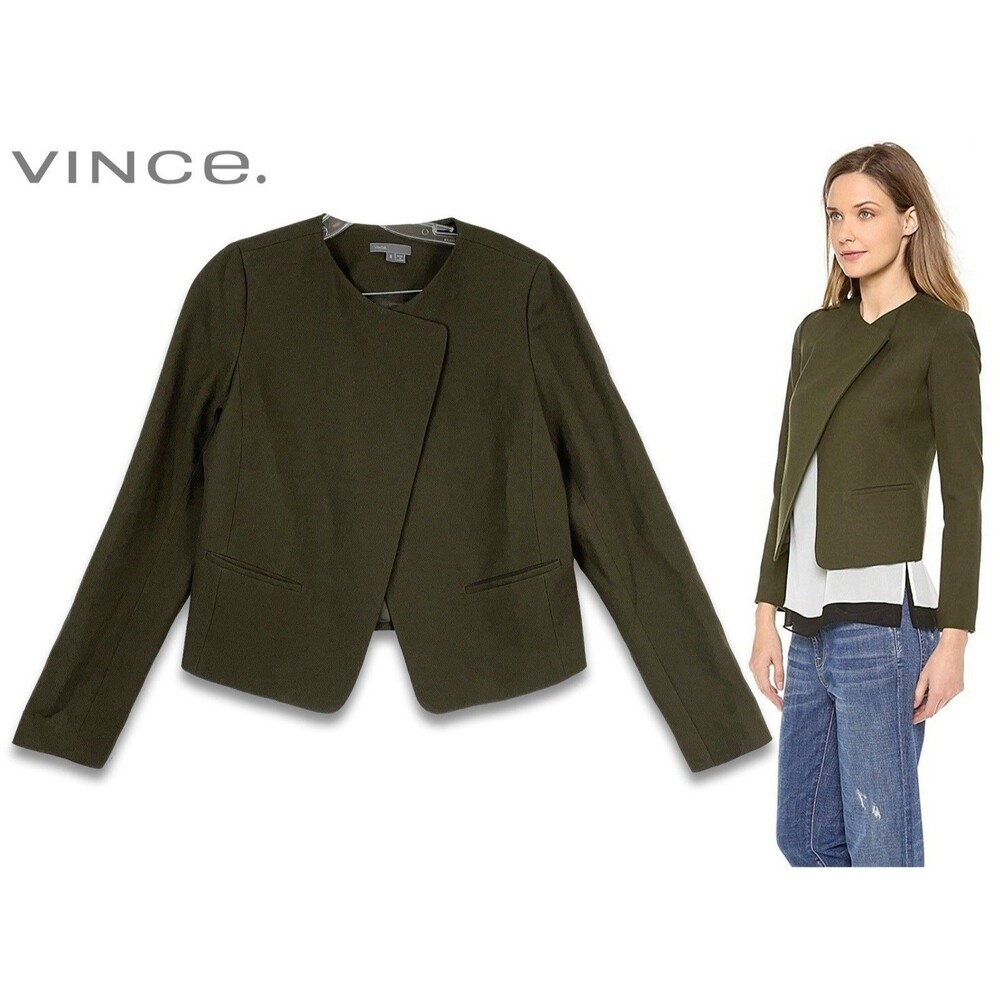 Vince High Double Closure Wool Jacket Olive Green Women 8 Modern Quiet Luxury